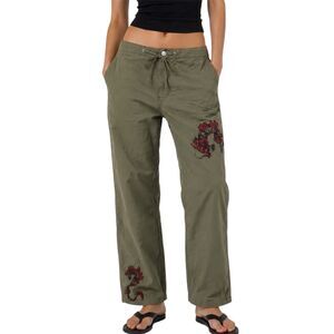 30 y2k Utility Olive Green Dragon Graphic Cargo Pants
